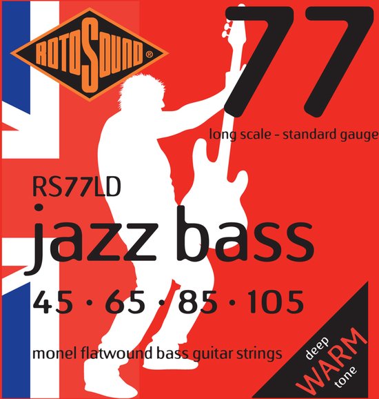 Rotosound bas snaren RS77LD 45 105 Flat Jazz bas 77, Monel Flatwound - Snarenset voor 4-string basgitaar