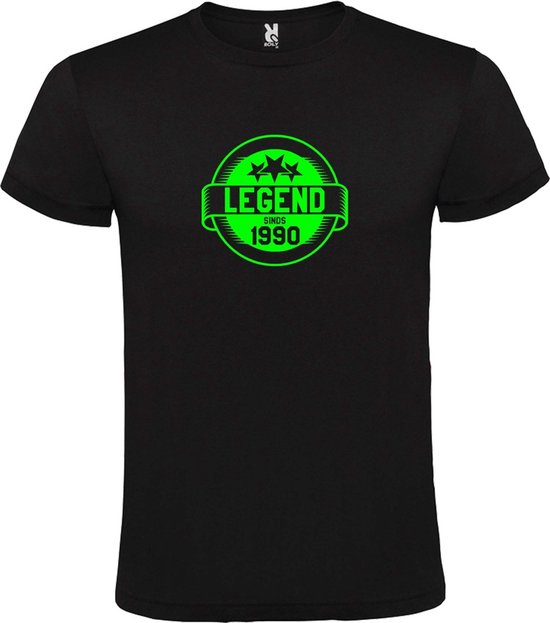 Zwart T-Shirt met “Legend sinds 1990 “ Afbeelding Neon Groen Size XXXL
