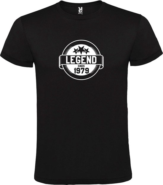 Zwart T-Shirt met “Legend sinds 1979 “ Afbeelding Wit Size XXXXL