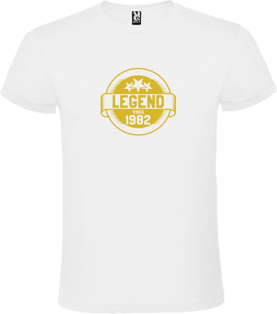 Wit T-Shirt met “Legend sinds 1982 “ Afbeelding Goud Size XXXXXL