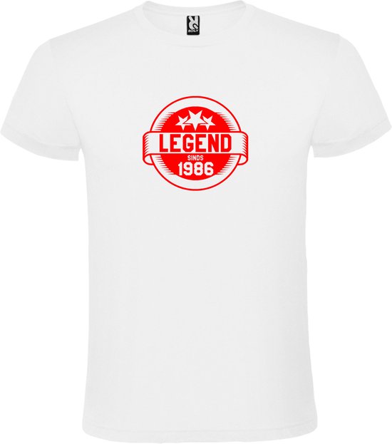 Wit T-Shirt met “Legend sinds 1986 “ Afbeelding Rood Size M