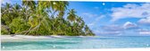 Tuinposter – Tropisch Strand met Palmbomen - 150x50 cm Foto op Tuinposter (wanddecoratie voor buiten en binnen)