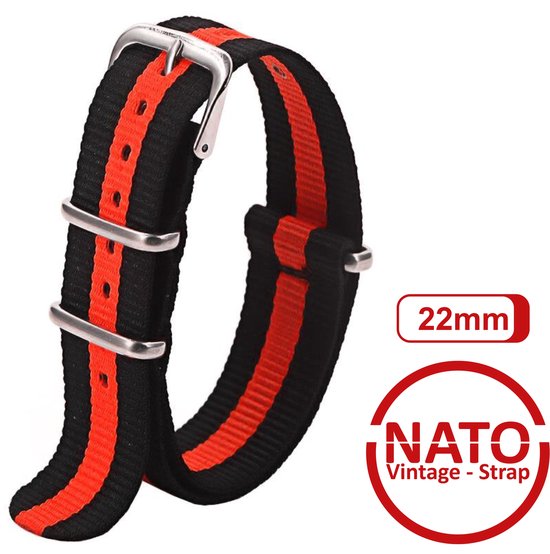 Bracelet Nato Premium 22 mm Zwart Rouge - Vintage James Bond - Collection Nato Strap - Homme - Femme - Bracelet de montre - Largeur du bracelet 22 mm pour, entre autres. Seiko Rolex Omega Casio et Citizen