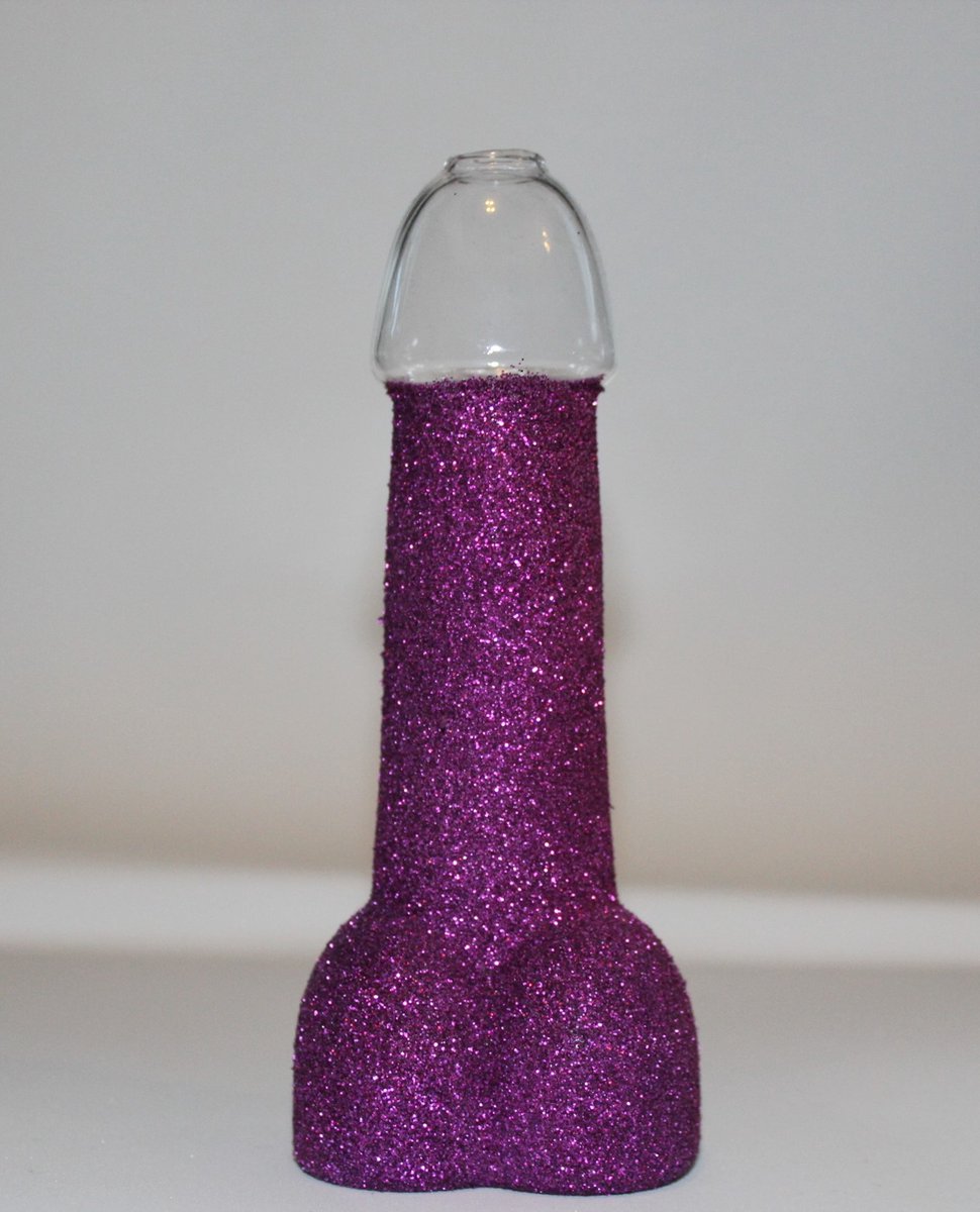 Piemel glas/ Penis shotglas - Glitter paars - 150ml + GRATIS PIEMELRIETJE