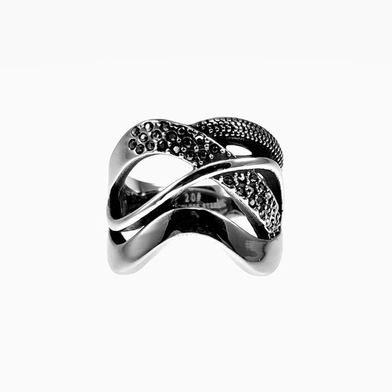 Ring Large Femme - Acier Inoxydable Argent - Ring Entrelacée Avec Strass
