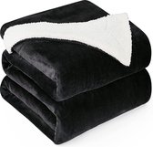 VOXO Luxe Sherpa Fleece Deken - Super Zacht, Warm en Donzig - Plaid voor op de Bank, Bed of Woonkamer Decoratie - 150 x 200 cm Zwart