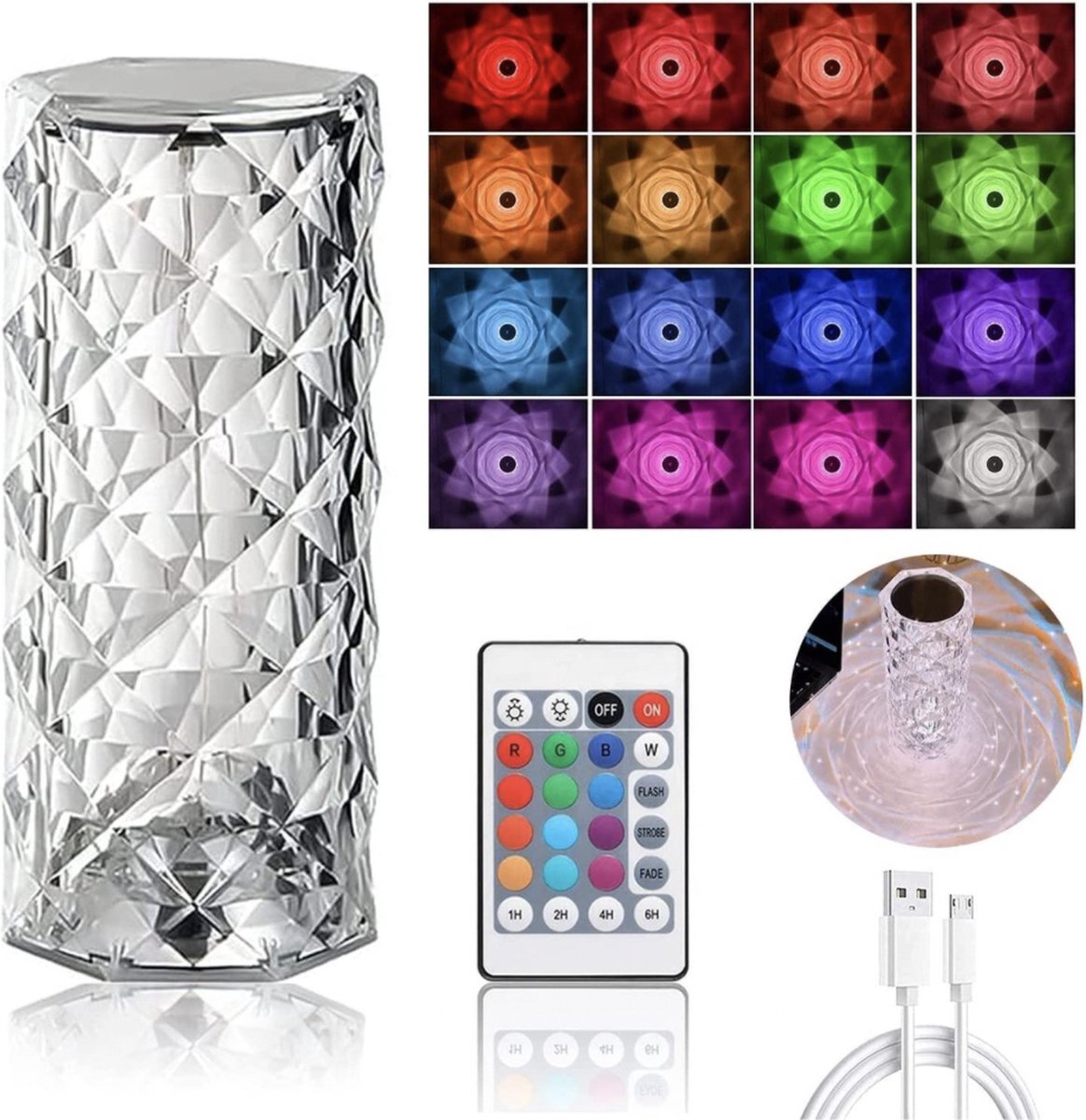 Bella's Shop - Luxury Diamond Led Tafel Lamp - Kristallook lamp - Touch and Remote control - 16 verschillende kleuren - Sfeerlamp - Nachtlamp