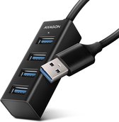AXAGON AXAGON HUE-M1A Superspeed USB-A Mini Hub, 4x USB 3.0 - 20cm, schwarz USB 3.0-hub 4 poorten Zwart