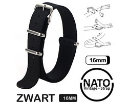 16mm Premium Nato Strap Zwart - Vintage James Bond - Nato Strap collectie - Mannen - Horlogeband - 16 mm bandbreedte voor oa. Seiko Rolex Omega Casio en Citizen