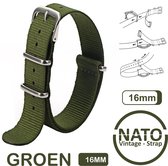 16mm Nato Strap Leger Groen - Vintage James Bond - Nato Strap collectie - Mannen - Vrouwen - Horlogebanden - Legergroen 16 mm bandbreedte voor oa. Seiko Rolex Omega Casio en Citizen