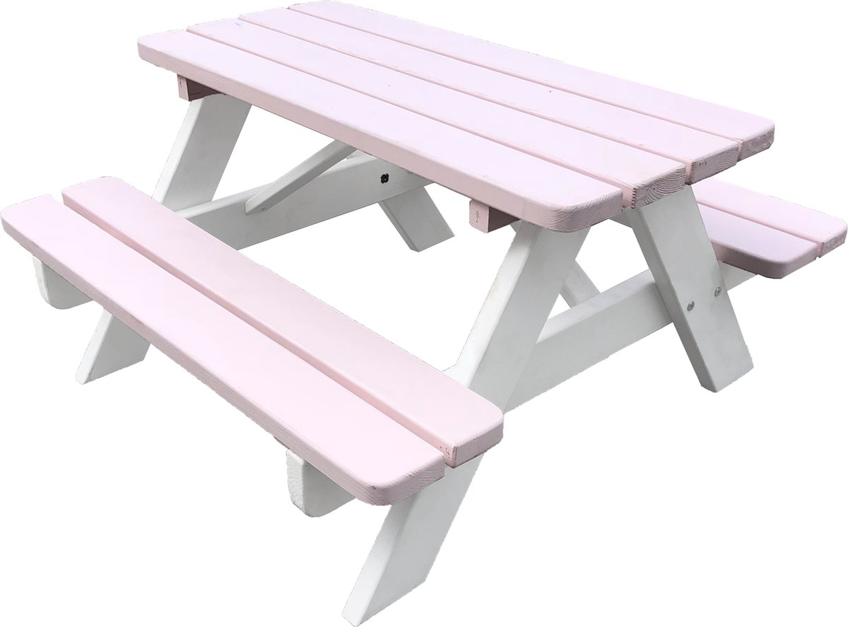 SenS-Line - Kindertafel Minnie Roze/Wit - Picknicktafel Voor buiten - L 90 x B 90 x H 55 cm - FSC 100 % Grenenhout