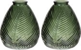 Bellatio Design Bloemenvaas - 2x - groen transparant glas - D14 x H16 cm - vaas