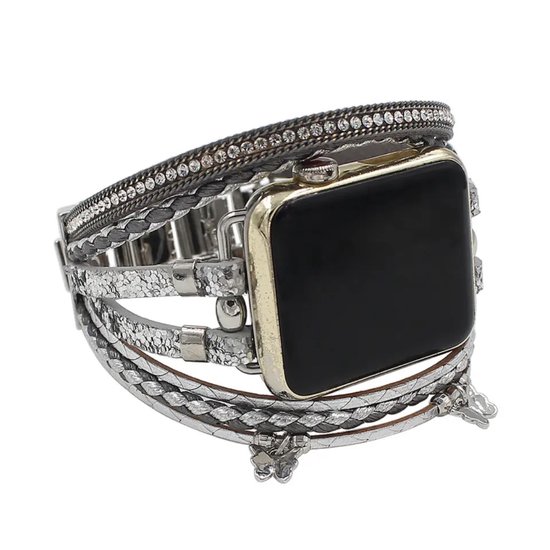 Bracelet Apple Watch-Bohème-bracelet-montre-cuir-perles-fermoir inox-42/ 44/45 mm