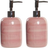 2x stuks zeeppompjes/zeepdispensers roze polystone 300 ml - Badkamer/keuken zeep dispenser