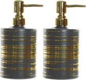 2x stuks zeeppompjes/zeepdispensers grijs met gouden strepen glas 450 ml - Badkamer/keuken zeep dispenser