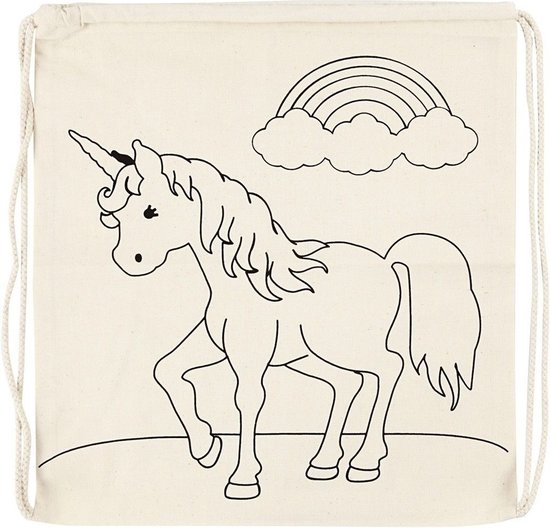 Rugzakje inkleurbaar - 6x stuks - eenhoorn print - 37 x 41 cm - tasje - Kinderfeestje knutselen - zelf inkleuren