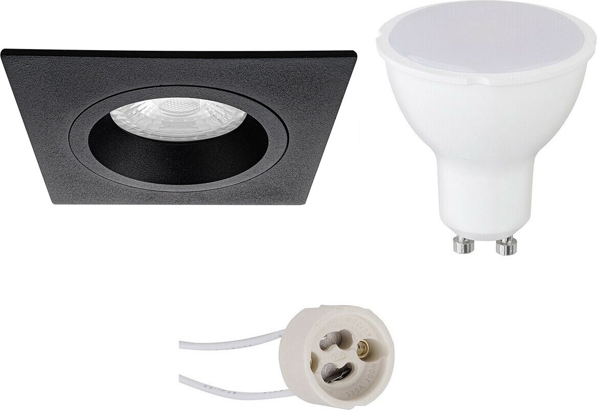 GU10 Inbouwspot Set - Mat Zwart - Inbouw Vierkant - Proma Rodos Pro - 4W - Warm Wit 3000K - 93mm