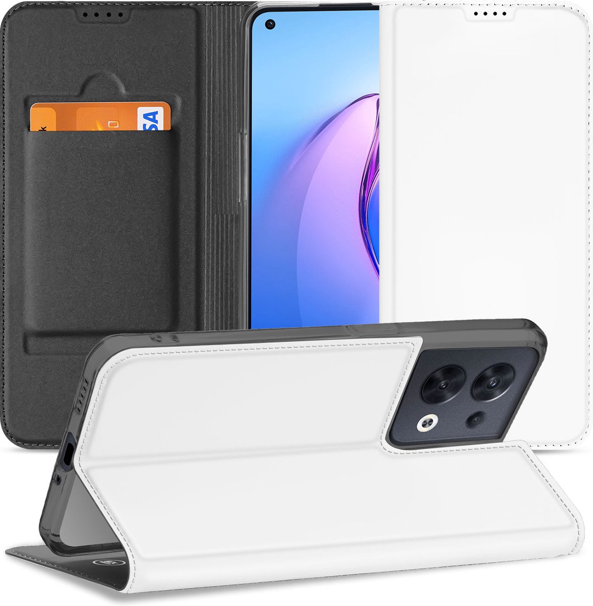 Stand Case Hoesje voor de OPPO Reno8 Wit met Pashouder