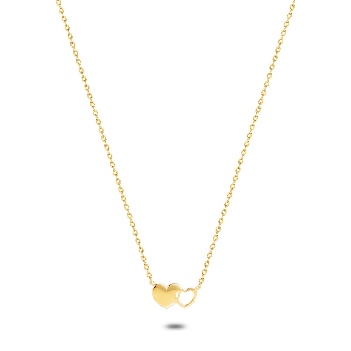 Twice As Nice Halsketting in 18kt verguld zilver, 2 hartjes 40cm+5cm