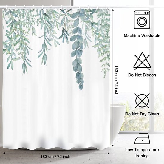 BOTC Douchegordijn Anti Schimmel met RVS haken van 12 stuks