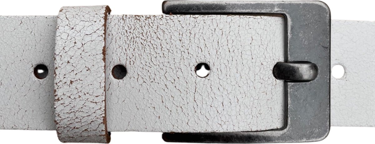 Leren broekriem 4,5 cm - Leren riem heren/ dames - Nikkelvrije gesp - Craquelé wit - Riemmaat 90 - Totale lengte 105 cm - Kledingmaat M