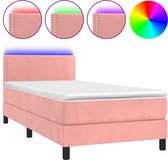 vidaXL - Boxspring - met - matras - en - LED - fluweel - roze - 100x200 - cm