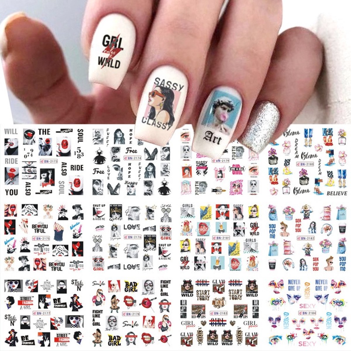 Goedkoopste 12 Stuks Nagelstickers – Art Deco Icoontjes – Nail Art Stickers