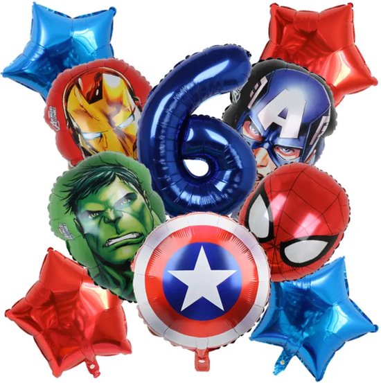 Superhelden Feestpakket - Kinderfeestje met Superhelden Hulk Spiderman IronMan Marvel Superheroes - Kinderverjaardag - Feestversiering - Verjaardag Ballonnen - Kinderfeest Jongen - Verjaardag Versiering - Superheld Ballon - Leeftijdballon 6 jaar