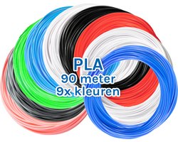 3D Pen Vullingen PLA 90 Meter - Filament 1,75 mm - 9 Kleuren - 9 x 10 Meter - Navullingen - DIY - Knutselen - Leren Tekenen - Creatief - Blauw, Turquoise, Groen, Transparant, Wit, Zwart, Grijs, Roze, Rood - 3D&Print