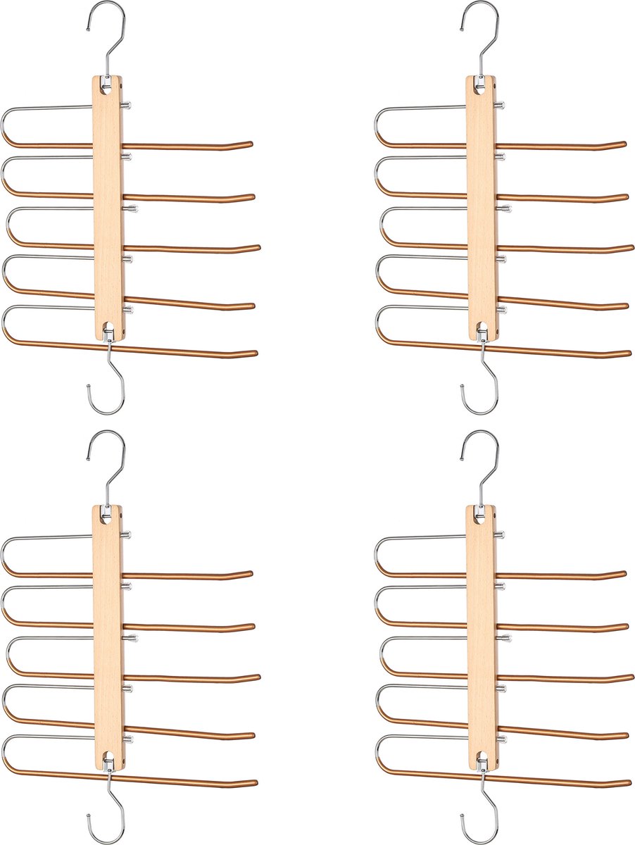 Behave Ruimtebesparende Kledinghanger - Kledinghangers - Broekhanger - Antislip - Bamboe Hout - 5 Haken - 4 Stuks