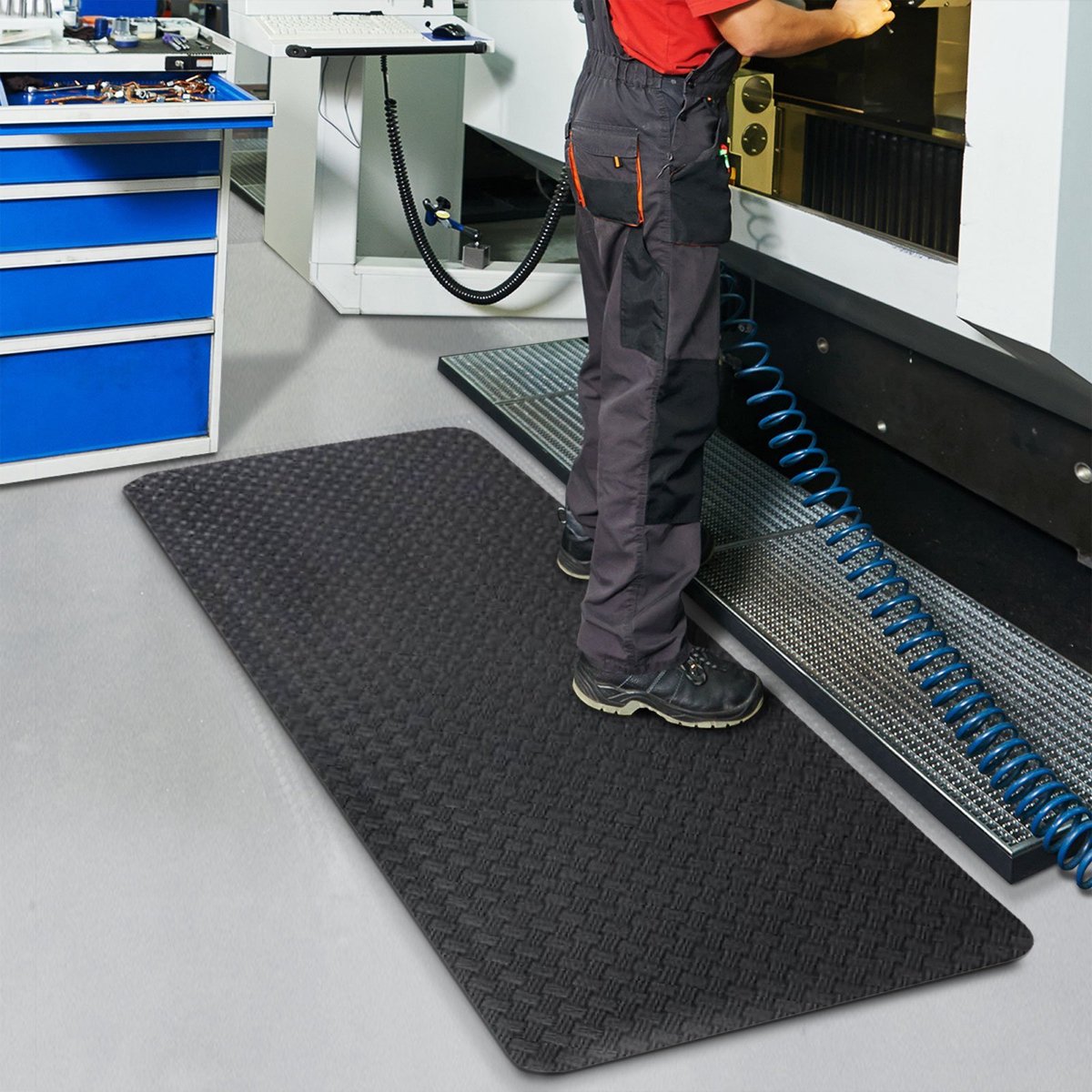 FLOORDIREKT Anti-vermoeidheidsmat - HeavyDuty TireTuff - Werkplaatsmat - Zwart - 60 x 90 cm