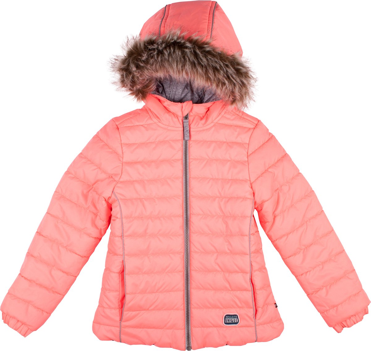 Rumbl! - Winterjas meisjes -Reversible Bright coral / grey melange - maat 164/170