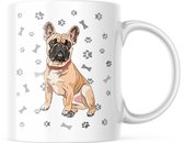 Dog Lover Mok met afbeelding: franse bulldog beige met hondenpootjes | Honden Liefhebber | Honden Spreuk | Cadeau | Grappige mok | Koffiemok | Koffiebeker | Theemok | Theebeker