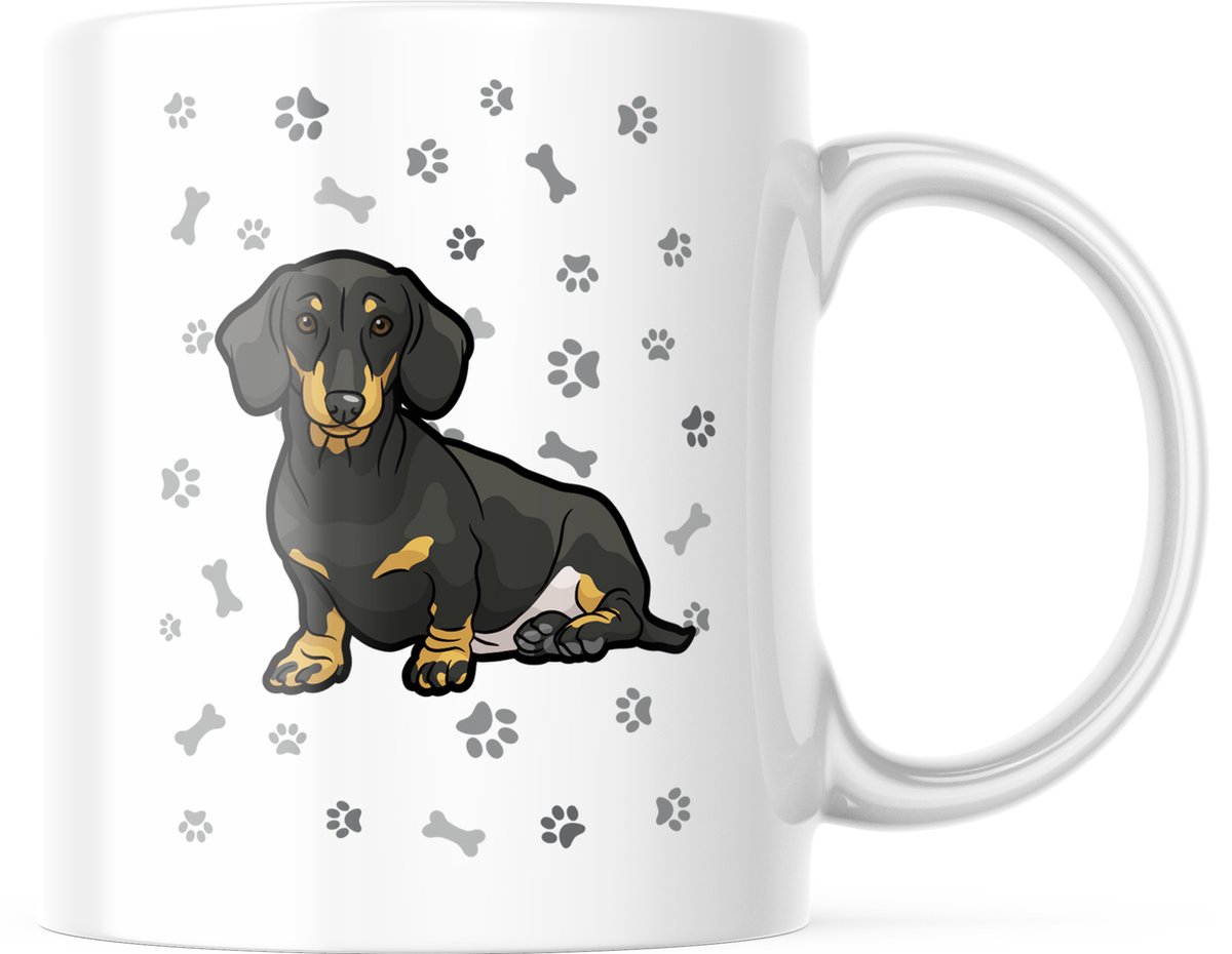 Dog Lover Mok met afbeelding: teckel met hondenpootjes | Honden Liefhebber | Honden Spreuk | Cadeau | Grappige mok | Koffiemok | Koffiebeker | Theemok | Theebeker