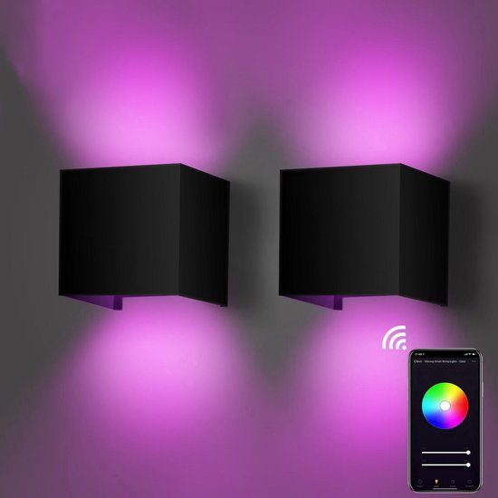 Nince Wandlamp 12W Smart RGBCW Dimbaar - Kies de gewenste kleur met je smartphone - Set van 2