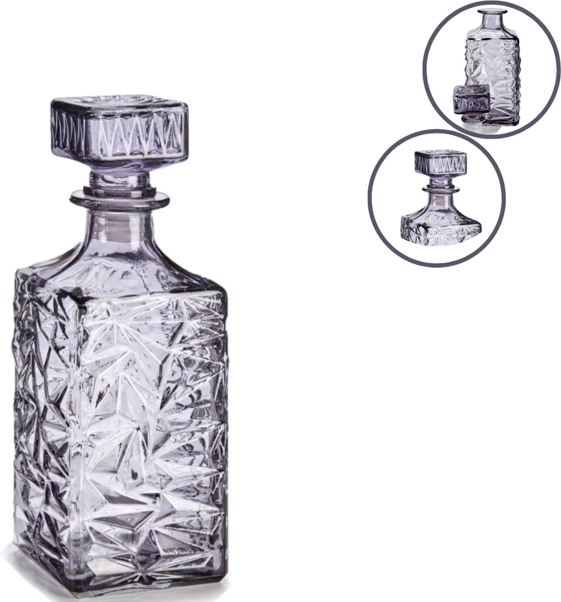 Karaf - Antraciet- Karaffen - Waterkan - Water - Whiskey - Schenkkan - Dop - Schenktuit - Glas - 1 Liter