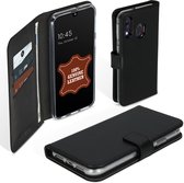 Selencia Hoesje Geschikt voor Samsung Galaxy A40 Hoesje Met Pasjeshouder - Selencia Echt Lederen Bookcase - Zwart