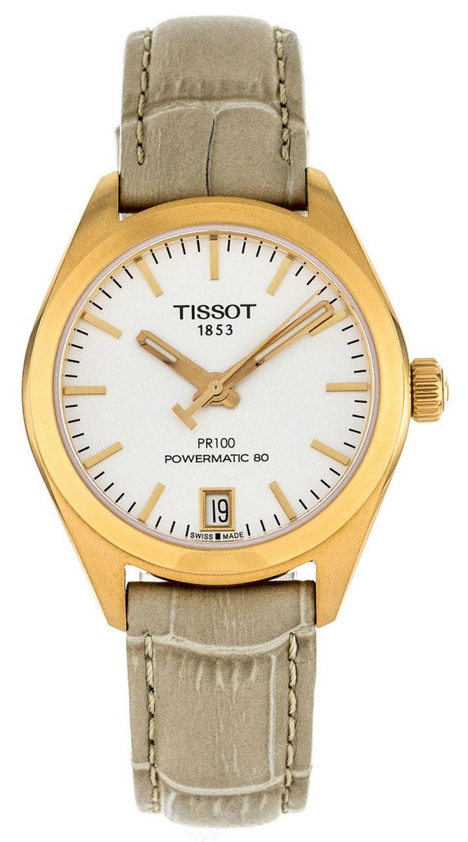 Tissot PR 100 Powermatic 80 T1012073603100 Horloge - Leer - Crème - Ø 33 mm
