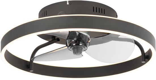 QAZQA maddy - LED Plafondventilator met Verlichting | Lamp en Afstandsbediening - 1 lichts - Ø 50 cm - Zwart - Woonkamer | Slaapkamer | Keuken