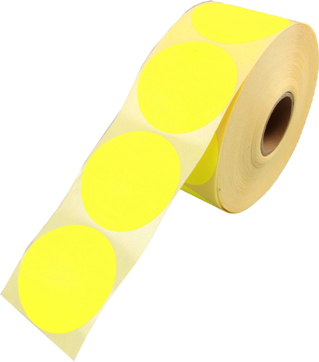 Etiket | Reclame-etiket | papier | ∅62mm | fluor/Geel | Voordeelverpakking | 5 x rol à 1500 stuks