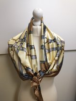 Vierkante dames sjaal Frieda fantasiemotief bruin geel zwart grijs antraciet 90x90
