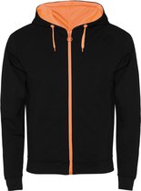 Zwart / Fluor Oranje sweatshirt met rits en capuchon in contrast kleuren model Fuji merk Roly maat XXL