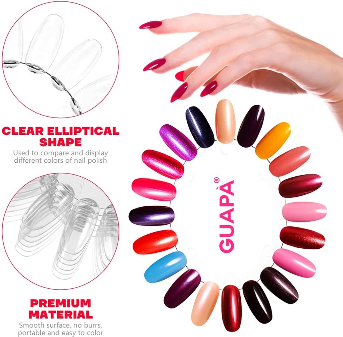 Goedkoopste GUAPÀ Nagel Display Transparant | Color Ring Rond | Kleuren Waaier | Nail Color Ring | Ovaal Nagel Display | 20 Nagels