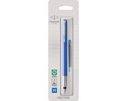 Parker Vector-vulpen | blauw met chrome afwerking | mediumpunt | blauwe inkt | hangtab