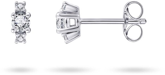 Jewels Inc. - Oorsteker - Gezet met 3 Zirkonia Stenen in vierpoot Chaton - 8mm x 3mm - Gerhodineerd Zilver 925