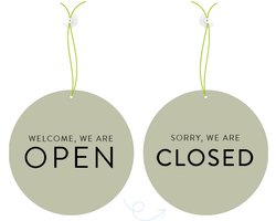 Deurbordje open closed - 20 centimeter - dubbelzijdig groen - met koord en zuignap - Dutch Sprinkles - raam bord voor bedrijven, winkels, salons - open gesloten omdraai bord
