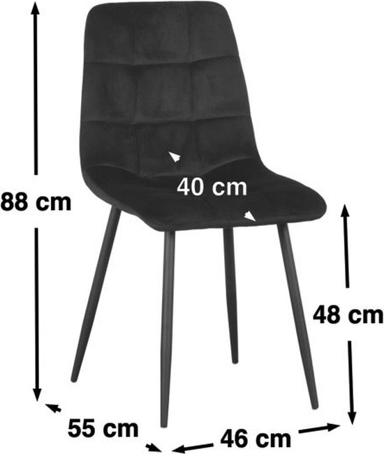 PoleWolf - Carre stoel - Velvet - Zwart - Set van 4 - PoleWolf
