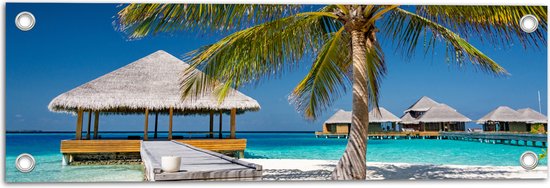 Tuinposter – Strandhuis op Zee - Malediven - 60x20 cm Foto op Tuinposter (wanddecoratie voor buiten en binnen)