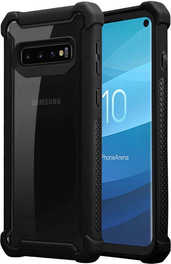 Cadorabo Hoesje geschikt voor Samsung Galaxy S10 PLUS in ALDER ZWART - 2-in-1 beschermhoes met TPU siliconen rand en acrylglas achterkant