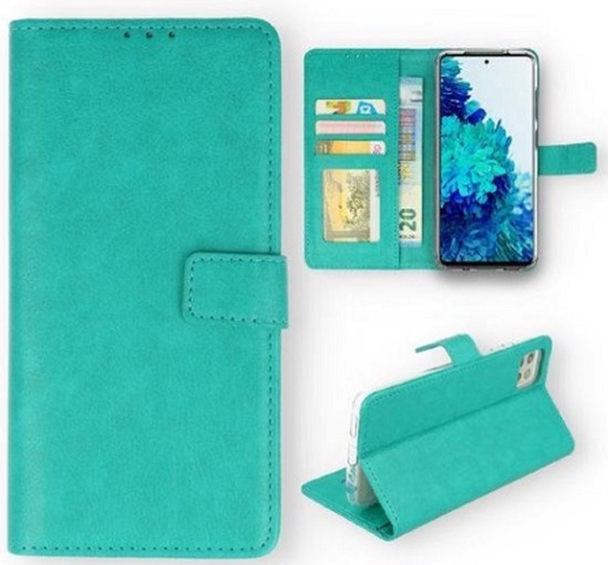 Samsung S22 Hoesje Met Pasjeshouder Bookcase Turquoise